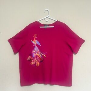 Lauren Ralph Lauren Top Women’s Size 3X Pink Embroidered Peacock Stretch SS